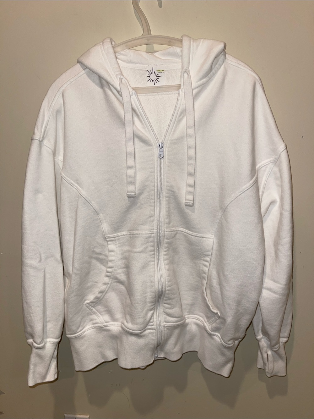 aerie White Full-Zip Hooded Sweatshirt